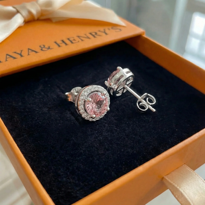 Rosa runde Pave-Ohrstecker | Weißgold