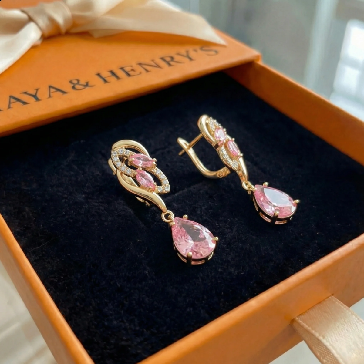 Pink Saphir Glimmer Tropfenohrringe | Gold