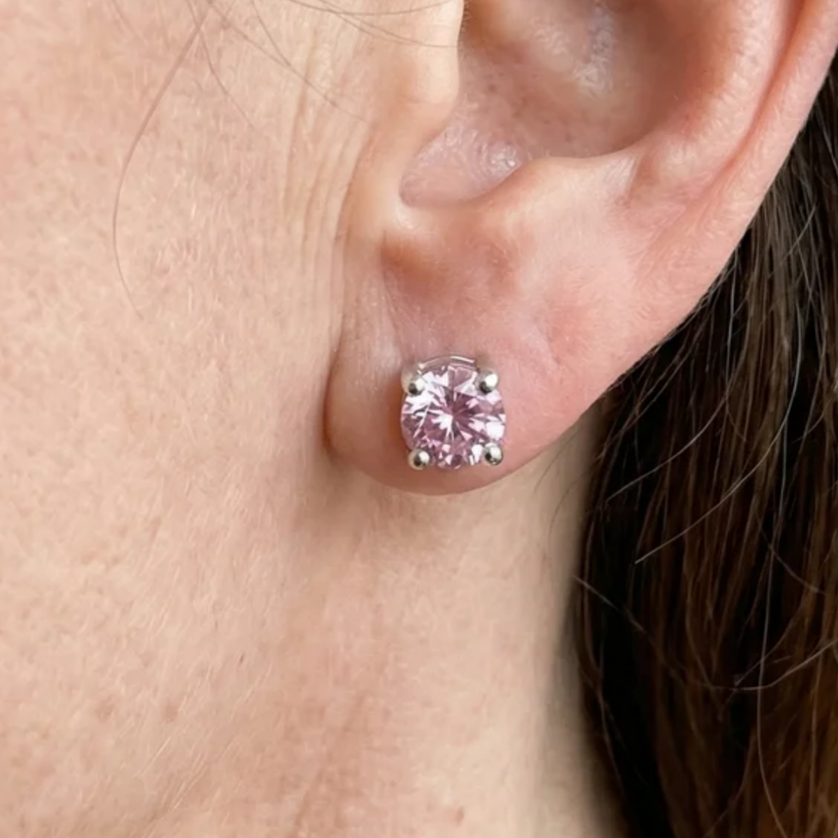 Pink Sapphire Round Studs | White Gold