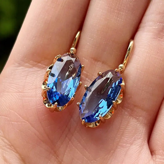 Golden Blue Bloom Earrings | Gold