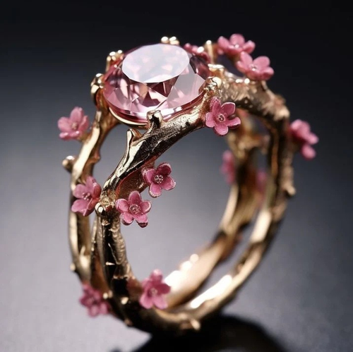 Eleganter Kristall-Blumenring in Pink | Gold