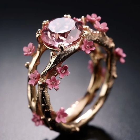 Eleganter Kristall-Blumenring in Pink | Gold