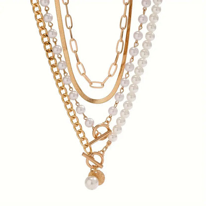 Vintage Perlen- & Goldschlangenkette Set | Gold