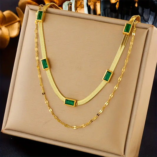Sorella Gem Double-Layer Retro Necklace | Gold