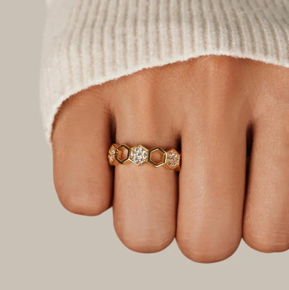 Kristall-Wabenring | Gold