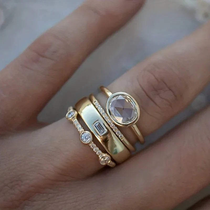Vintage Gold- & Zirkonia-Ring-Set | Gold