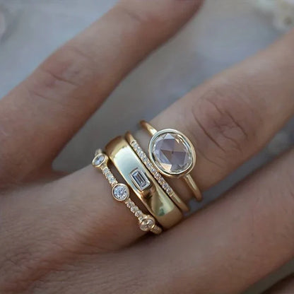 Vintage Gold- & Zirkonia-Ring-Set | Gold