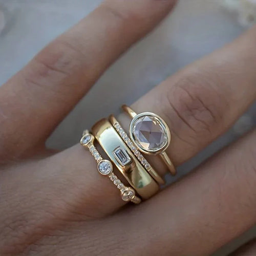 Vintage Gold- & Zirkonia-Ring-Set | Gold