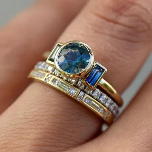 Antikes, elegantes Ring-Set in Blau | Gold