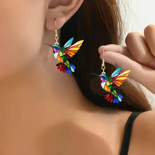 Bunte Kolibri-Ohrringe | Weißgold