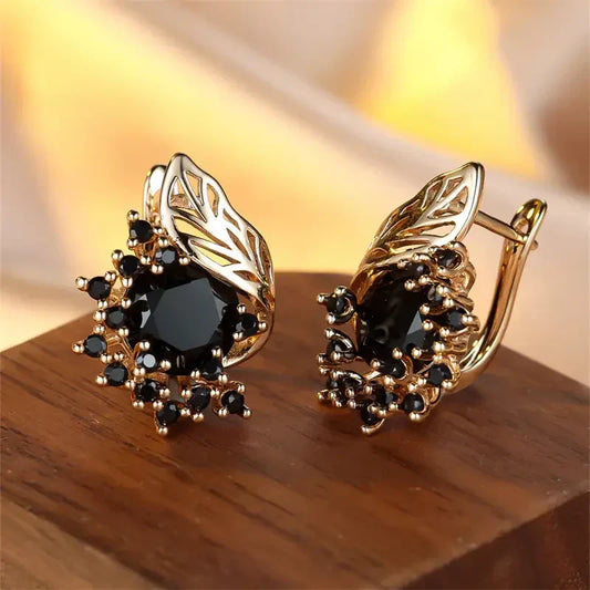 Schwarze Zirkonia-Ohrringe, Gold | Gold