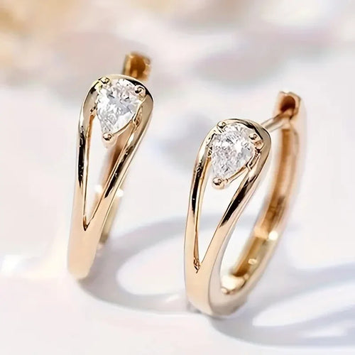 Exquisite Zirkonia Goldtropfen-Ohrringe | Gold