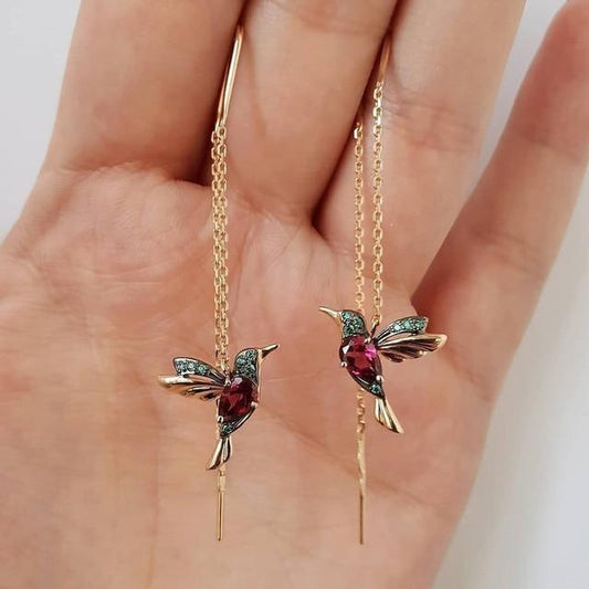 Kolibri-Ohrringe mit Emaille und Zirkonia | Gold