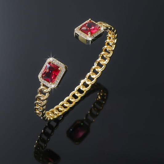 Veloria Ruby Offener Armreif | Gold