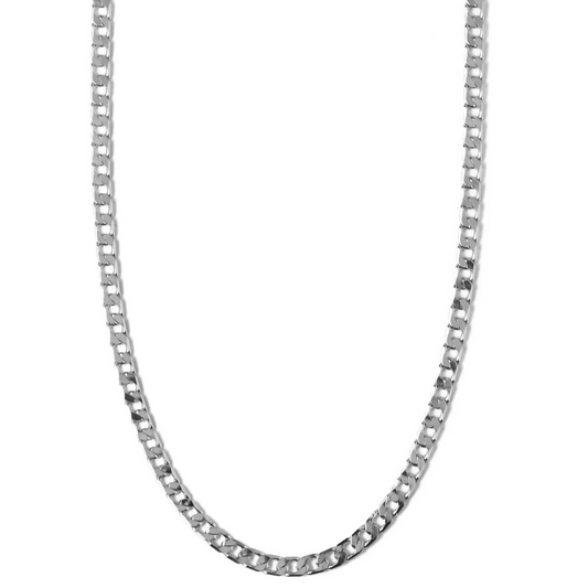 Flat Link Curb Chain Necklace | White Gold